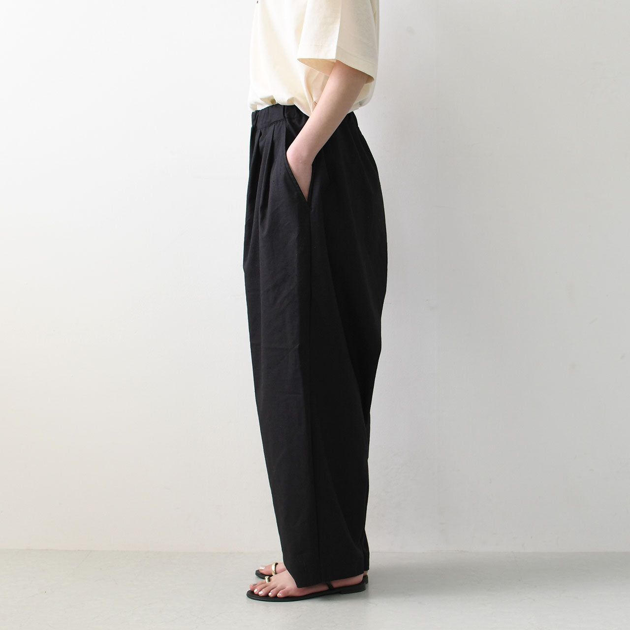 prit [プリット] リネン混ストレッチシャンブレー タックバギーパンツ [P92522]  [2025SS]