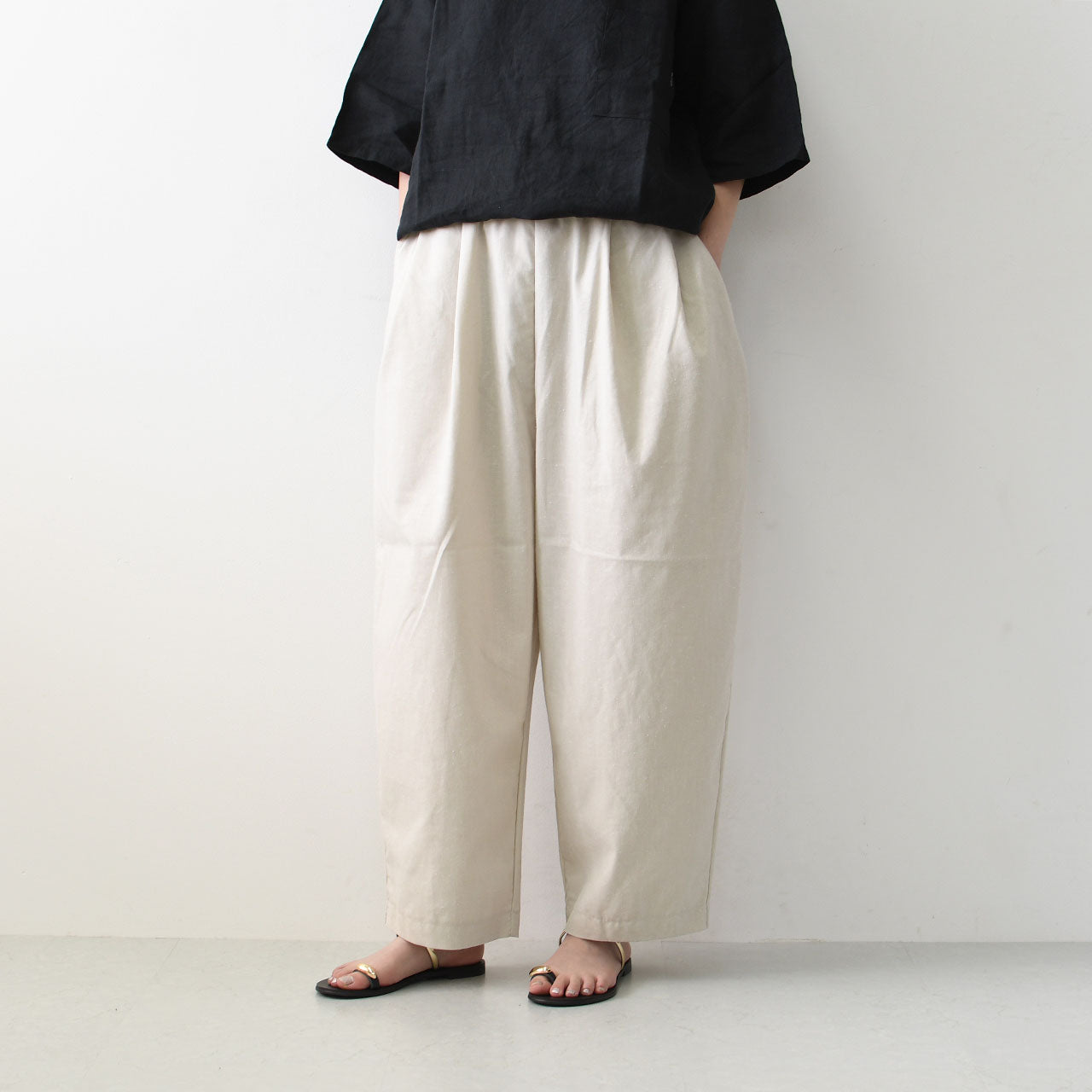 prit [プリット] リネン混ストレッチシャンブレー タックバギーパンツ [P92522]  [2025SS]