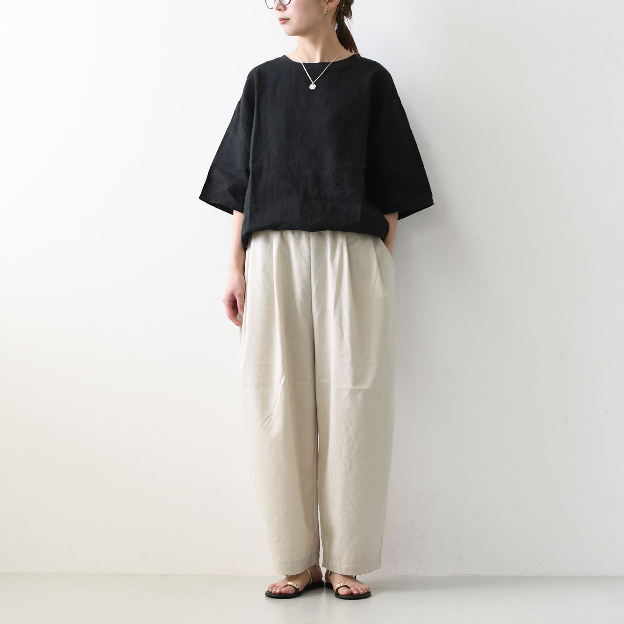 prit [プリット] リネン混ストレッチシャンブレー タックバギーパンツ [P92522]  [2025SS]