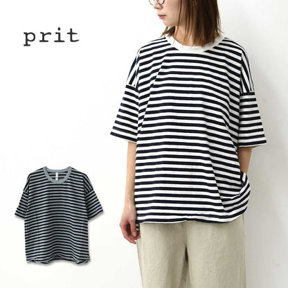 prit [プリット] 30/1リサイクルムラ糸天竺ボーダーフレアTシャツ [P92557]  [2025SS]