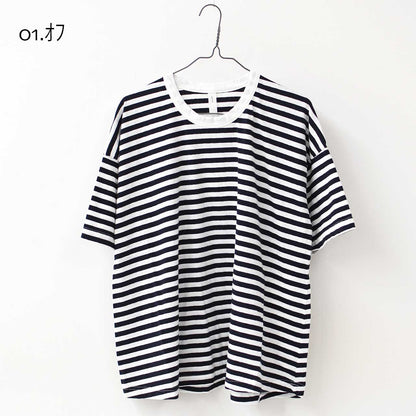 prit [プリット] 30/1リサイクルムラ糸天竺ボーダーフレアTシャツ [P92557]  [2025SS]