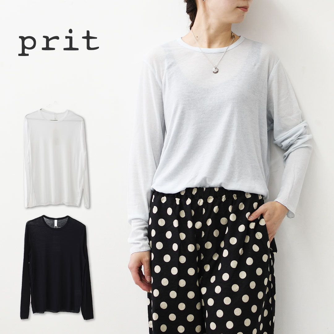prit [プリット] 80/1シアーハイツイストフライスクルーネック [P92612] シアーTEE・長袖・シアー素材・透け感・LADY'S [2026SS]