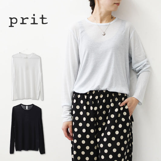prit [プリット] 80/1シアーハイツイストフライスクルーネック [P92612] シアーTEE・長袖・シアー素材・透け感・LADY'S [2026SS]