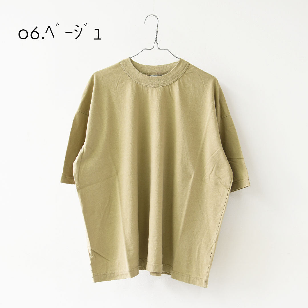 prit [プリット] 40/1引き揃え天竺ヴィンテージ加工5分袖クルーネックワイドTシャツ   [P92617] 5分袖Tシャツ・ワイドTシャツ・オーバーサイズ・ゆったりサイズ・ドロップショルダー・羽織り・ノーカラー・LADY'S [2026SS]
