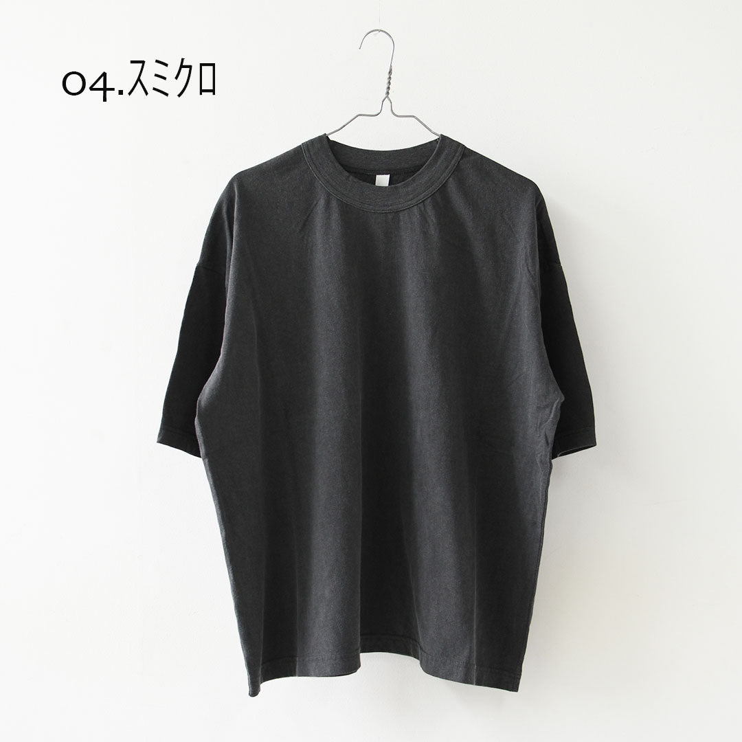 prit [プリット] 40/1引き揃え天竺ヴィンテージ加工5分袖クルーネックワイドTシャツ   [P92617] 5分袖Tシャツ・ワイドTシャツ・オーバーサイズ・ゆったりサイズ・ドロップショルダー・羽織り・ノーカラー・LADY'S [2026SS]