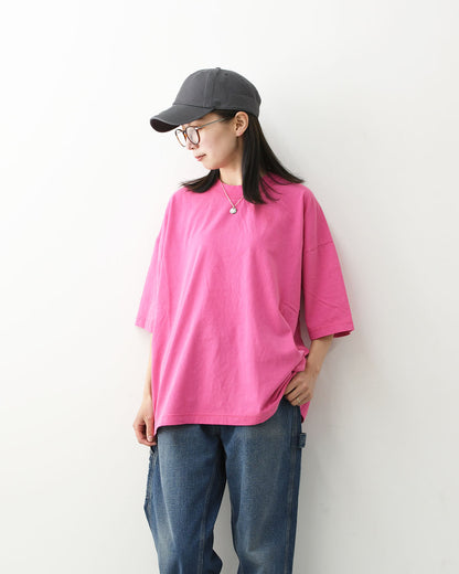 prit [プリット] 40/1引き揃え天竺ヴィンテージ加工5分袖クルーネックワイドTシャツ   [P92617] 5分袖Tシャツ・ワイドTシャツ・オーバーサイズ・ゆったりサイズ・ドロップショルダー・羽織り・ノーカラー・LADY'S [2026SS]