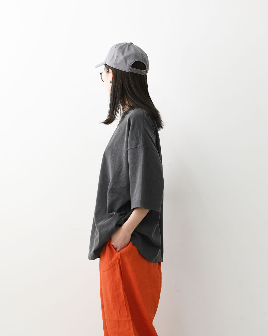 prit [プリット] 40/1引き揃え天竺ヴィンテージ加工5分袖クルーネックワイドTシャツ   [P92617] 5分袖Tシャツ・ワイドTシャツ・オーバーサイズ・ゆったりサイズ・ドロップショルダー・羽織り・ノーカラー・LADY'S [2026SS]