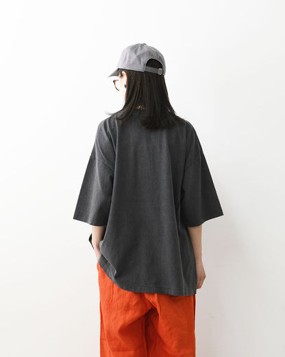 prit [プリット] 40/1引き揃え天竺ヴィンテージ加工5分袖クルーネックワイドTシャツ   [P92617] 5分袖Tシャツ・ワイドTシャツ・オーバーサイズ・ゆったりサイズ・ドロップショルダー・羽織り・ノーカラー・LADY'S [2026SS]