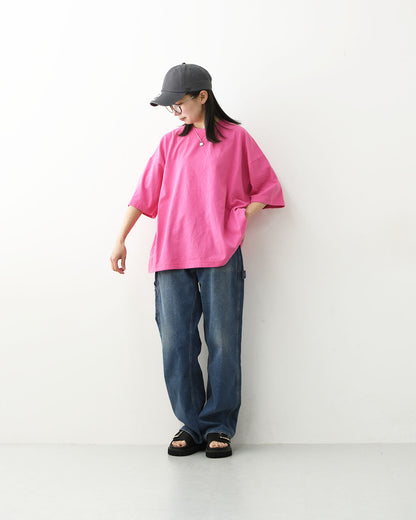 prit [プリット] 40/1引き揃え天竺ヴィンテージ加工5分袖クルーネックワイドTシャツ   [P92617] 5分袖Tシャツ・ワイドTシャツ・オーバーサイズ・ゆったりサイズ・ドロップショルダー・羽織り・ノーカラー・LADY'S [2026SS]