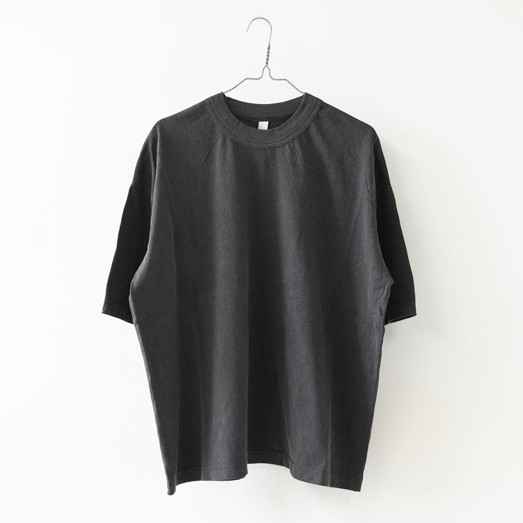 prit [プリット] 40/1引き揃え天竺ヴィンテージ加工5分袖クルーネックワイドTシャツ   [P92617] 5分袖Tシャツ・ワイドTシャツ・オーバーサイズ・ゆったりサイズ・ドロップショルダー・羽織り・ノーカラー・LADY'S [2026SS]