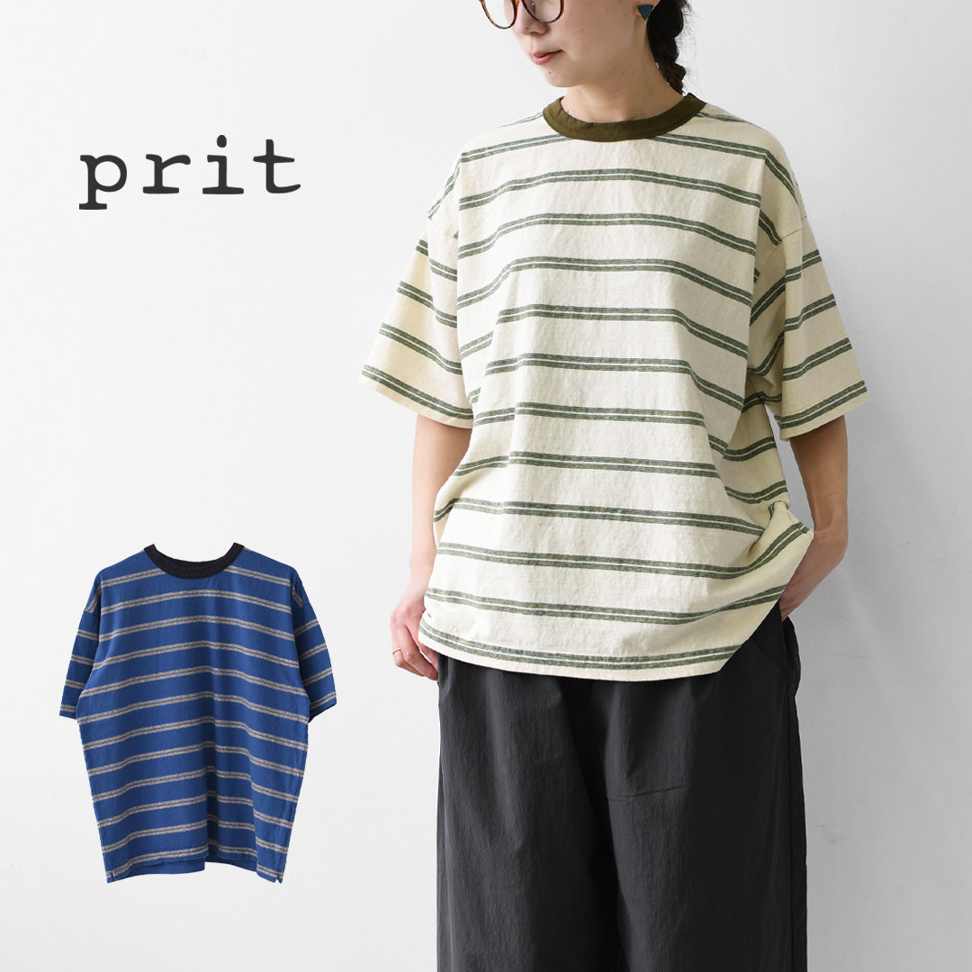 prit [プリット] 19/1リサイクルムラ糸天竺レトロボーダークルーネックルーズTシャツ [P92619] ボーダーTシャツ・レトロボーダー・ルーズTシャツ・LADY'S [2026SS]