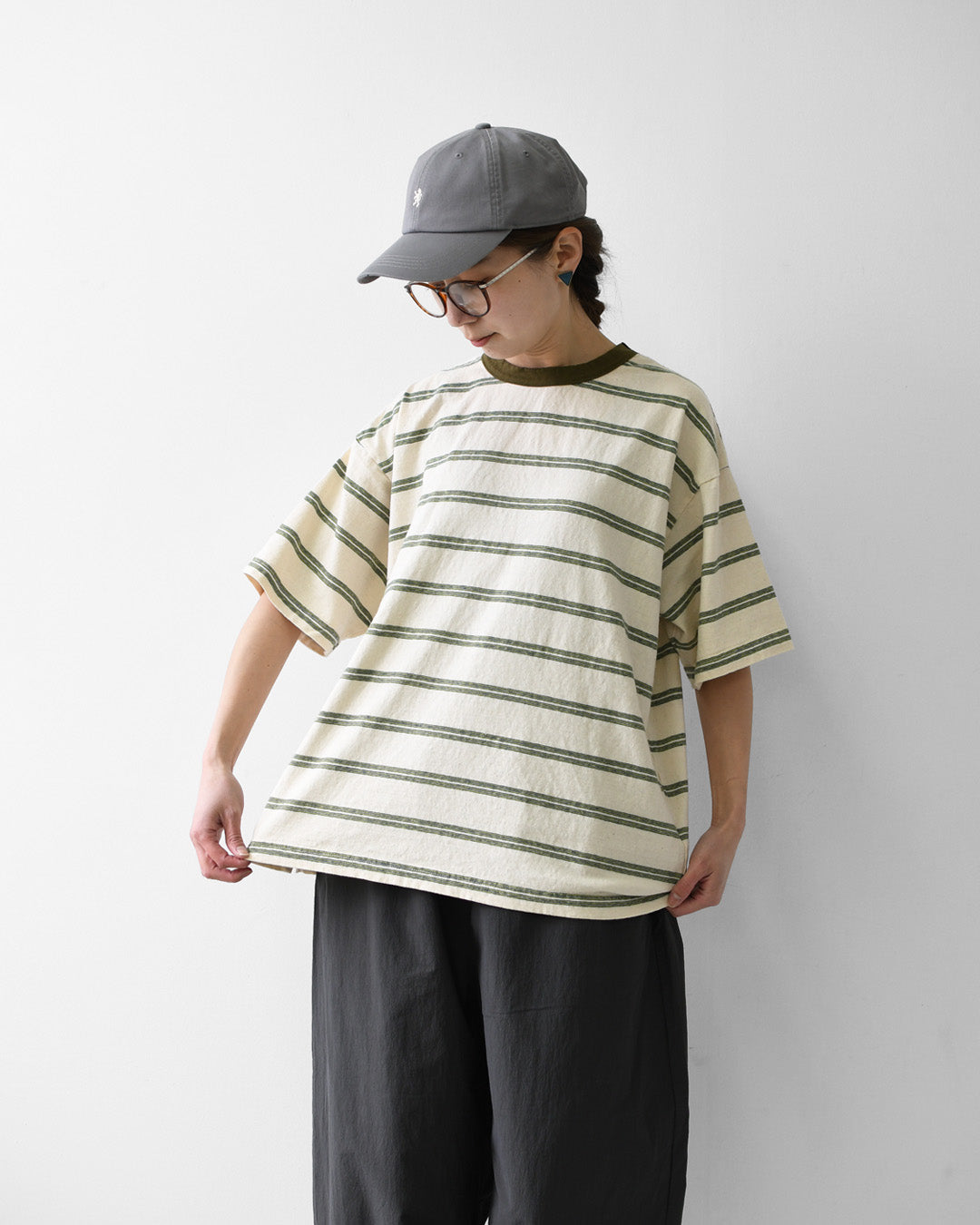 prit [プリット] 19/1リサイクルムラ糸天竺レトロボーダークルーネックルーズTシャツ [P92619] ボーダーTシャツ・レトロボーダー・ルーズTシャツ・LADY'S [2026SS]