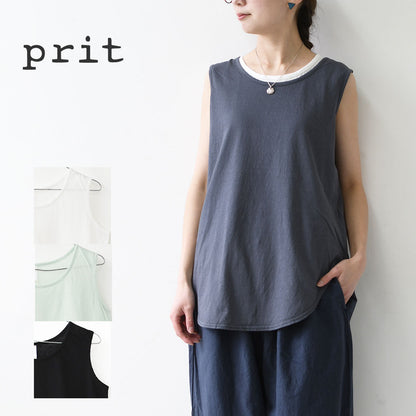 prit [プリット] 40/1ムラ糸MVSハイゲージ天竺ラウンドヘムノースリーブ [P92638] ノースリーブ・ノースリーブTシャツ・タンクトップ・インナー・コットン・LADY'S [2026SS]