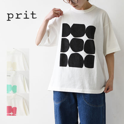 prit [プリット] 18/1空紡度詰天竺フレームドットプリントTシャツ [P92644] Tシャツ・半袖Tシャツ・ドット・コットン・クルーネック・LADY'S [2026SS]