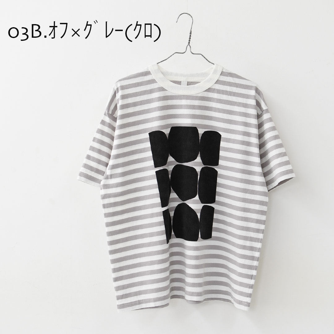 prit [プリット] 18/1空紡度詰天竺ボーダーフレームドットプリントTシャツ [P92645] ボーダーTシャツ・ドットTシャツ・プリント・コットン・クルーネック・LADY'S [2026SS]