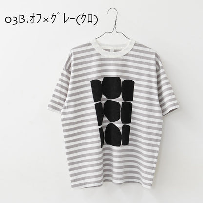 prit [プリット] 18/1空紡度詰天竺ボーダーフレームドットプリントTシャツ [P92645] ボーダーTシャツ・ドットTシャツ・プリント・コットン・クルーネック・LADY'S [2026SS]