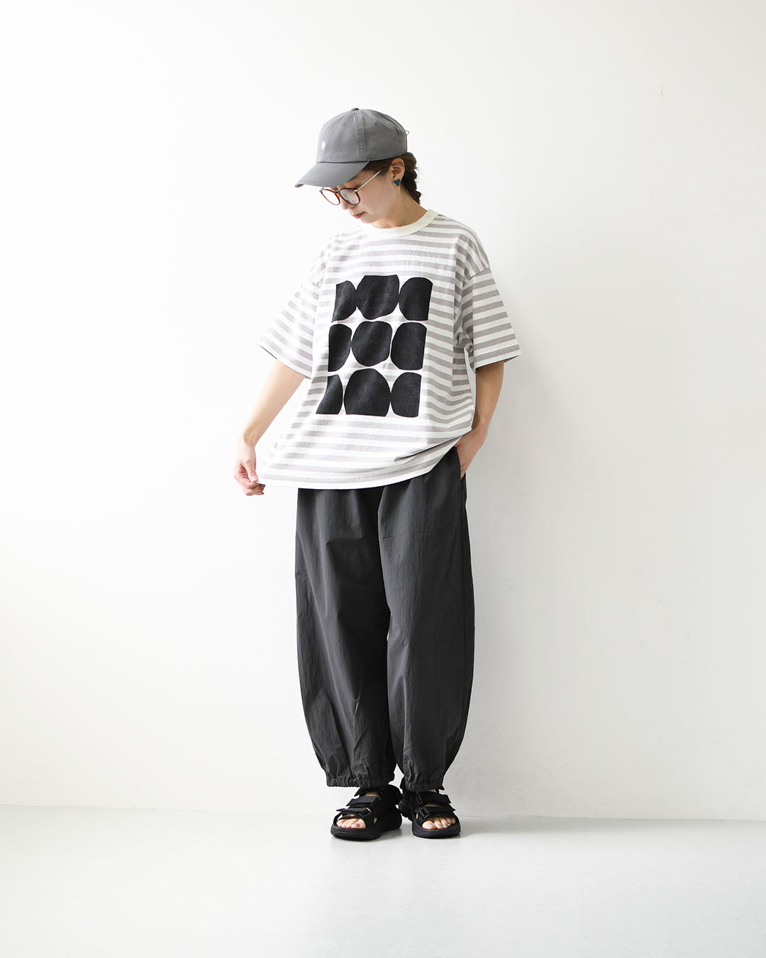 prit [プリット] 18/1空紡度詰天竺ボーダーフレームドットプリントTシャツ [P92645] ボーダーTシャツ・ドットTシャツ・プリント・コットン・クルーネック・LADY'S [2026SS]