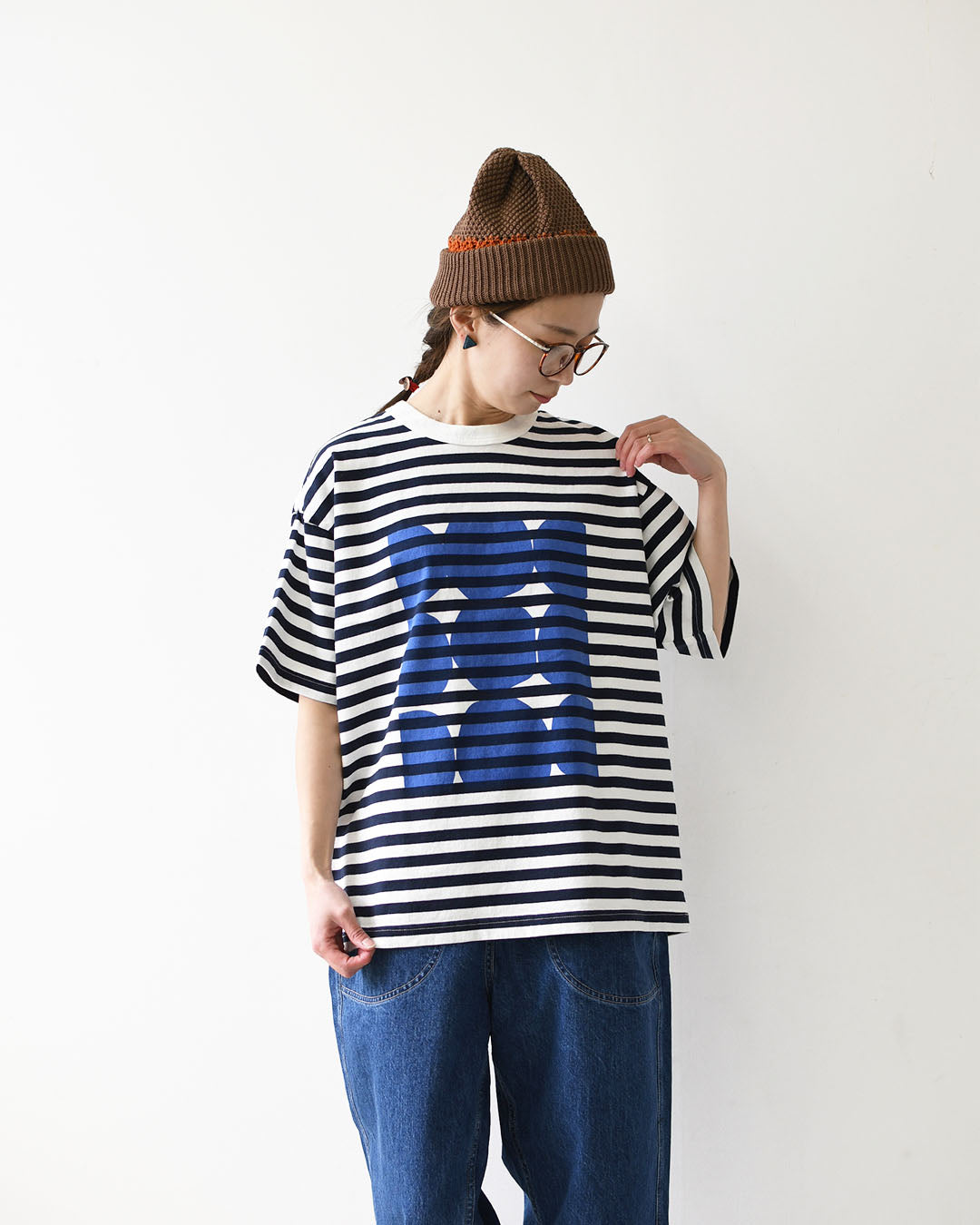 prit [プリット] 18/1空紡度詰天竺ボーダーフレームドットプリントTシャツ [P92645] ボーダーTシャツ・ドットTシャツ・プリント・コットン・クルーネック・LADY'S [2026SS]