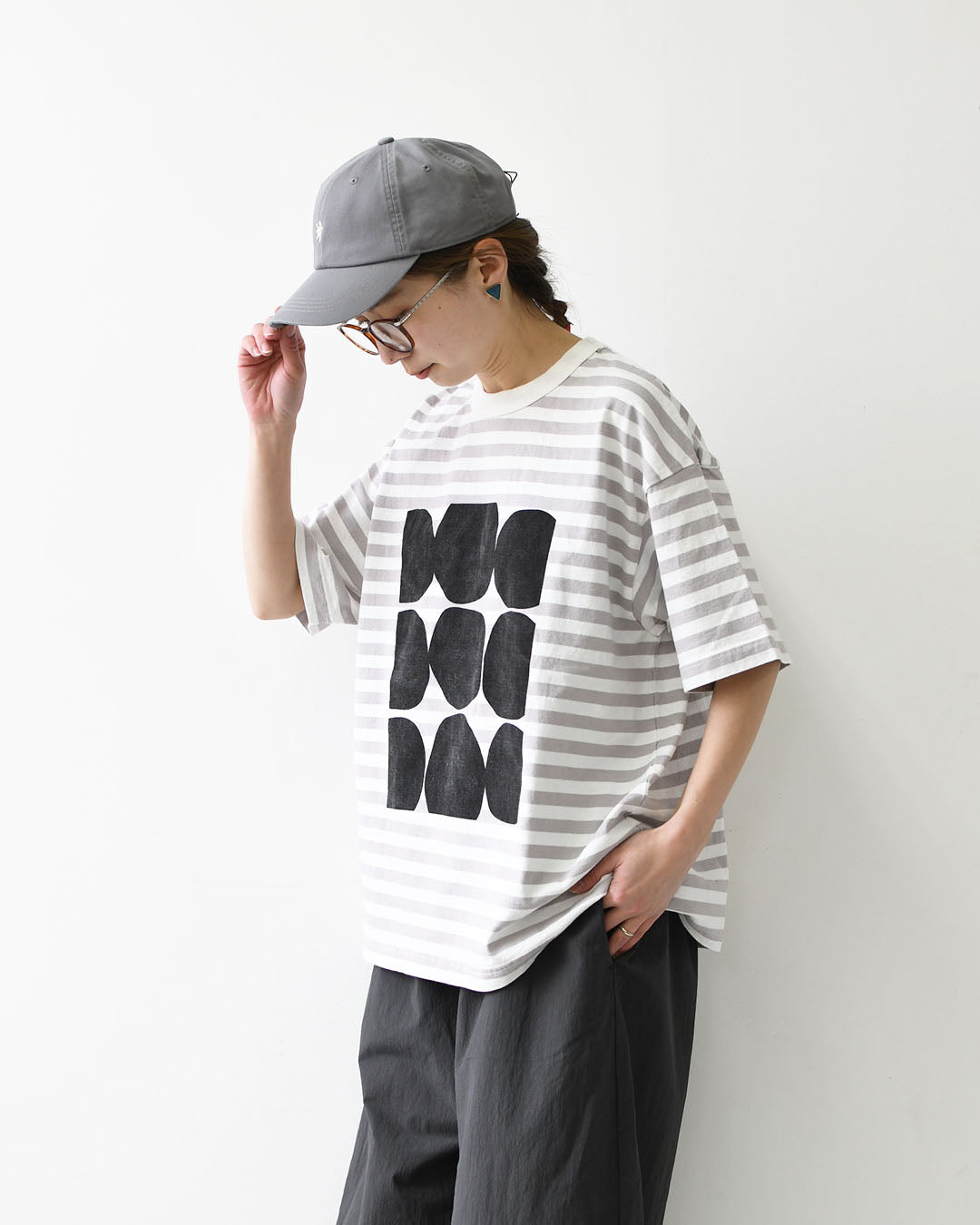 prit [プリット] 18/1空紡度詰天竺ボーダーフレームドットプリントTシャツ [P92645] ボーダーTシャツ・ドットTシャツ・プリント・コットン・クルーネック・LADY'S [2026SS]