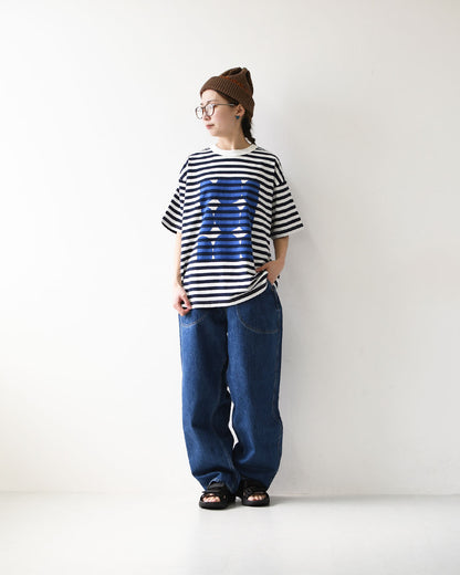 prit [プリット] 18/1空紡度詰天竺ボーダーフレームドットプリントTシャツ [P92645] ボーダーTシャツ・ドットTシャツ・プリント・コットン・クルーネック・LADY'S [2026SS]