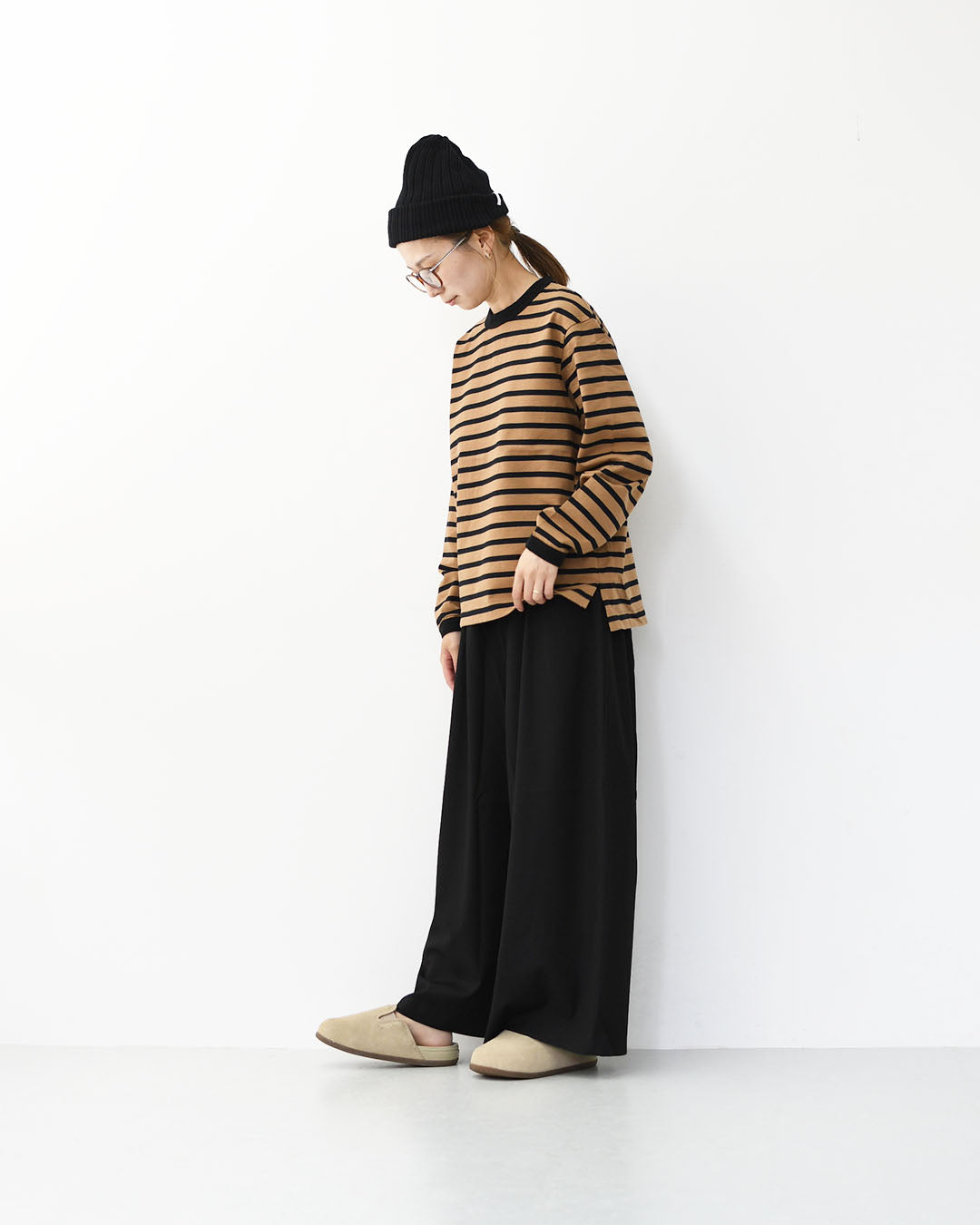 RINEN [リネン] 24/1 引き揃え度詰め天竺ボーダー クルーネック [R17603-W] ボーダーTシャツ・クルーネック・コットン・長袖・ロンT・LADY'S [2025AW]