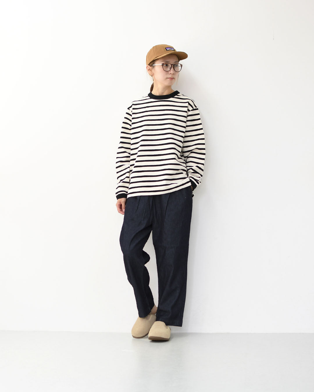 RINEN [リネン] 24/1 引き揃え度詰め天竺ボーダー クルーネック [R17603-W] ボーダーTシャツ・クルーネック・コットン・長袖・ロンT・LADY'S [2025AW]