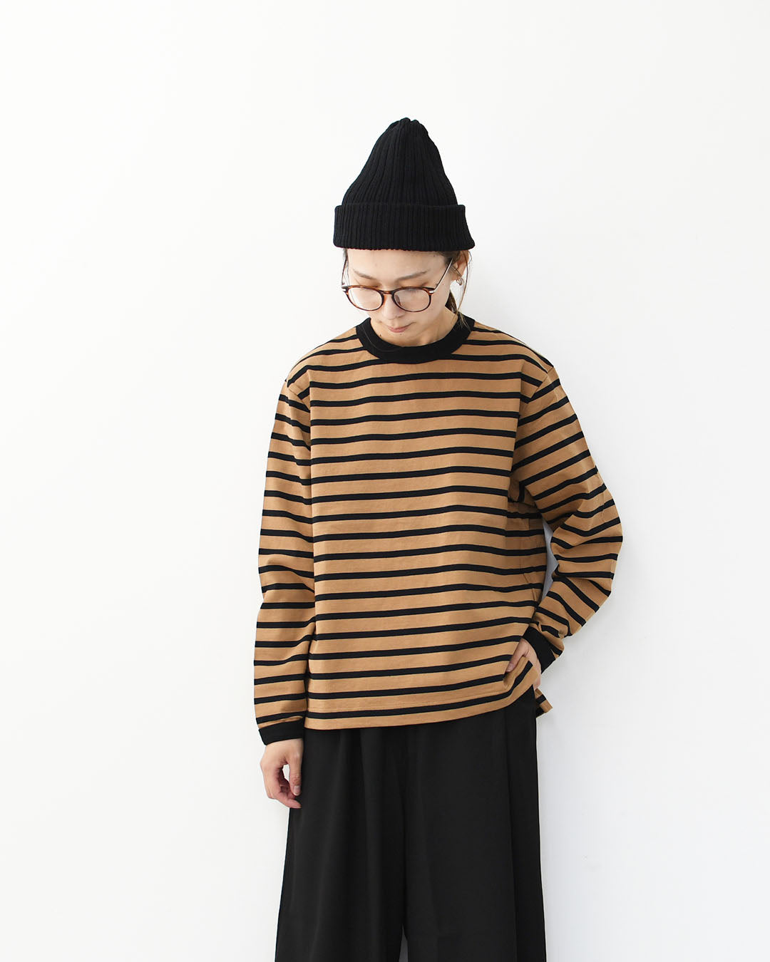 RINEN [リネン] 24/1 引き揃え度詰め天竺ボーダー クルーネック [R17603-W] ボーダーTシャツ・クルーネック・コットン・長袖・ロンT・LADY'S [2025AW]