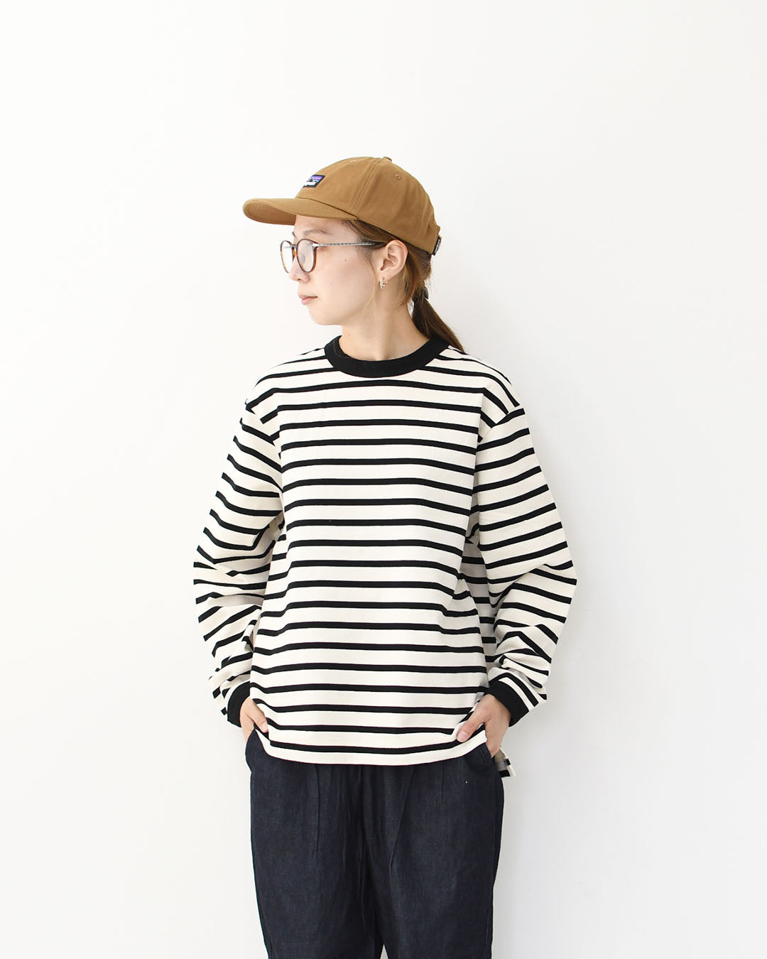 RINEN [リネン] 24/1 引き揃え度詰め天竺ボーダー クルーネック [R17603-W] ボーダーTシャツ・クルーネック・コットン・長袖・ロンT・LADY'S [2025AW]