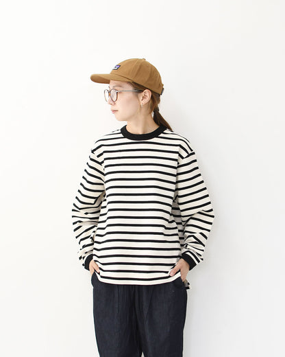 RINEN [リネン] 24/1 引き揃え度詰め天竺ボーダー クルーネック [R17603-W] ボーダーTシャツ・クルーネック・コットン・長袖・ロンT・LADY'S [2025AW]