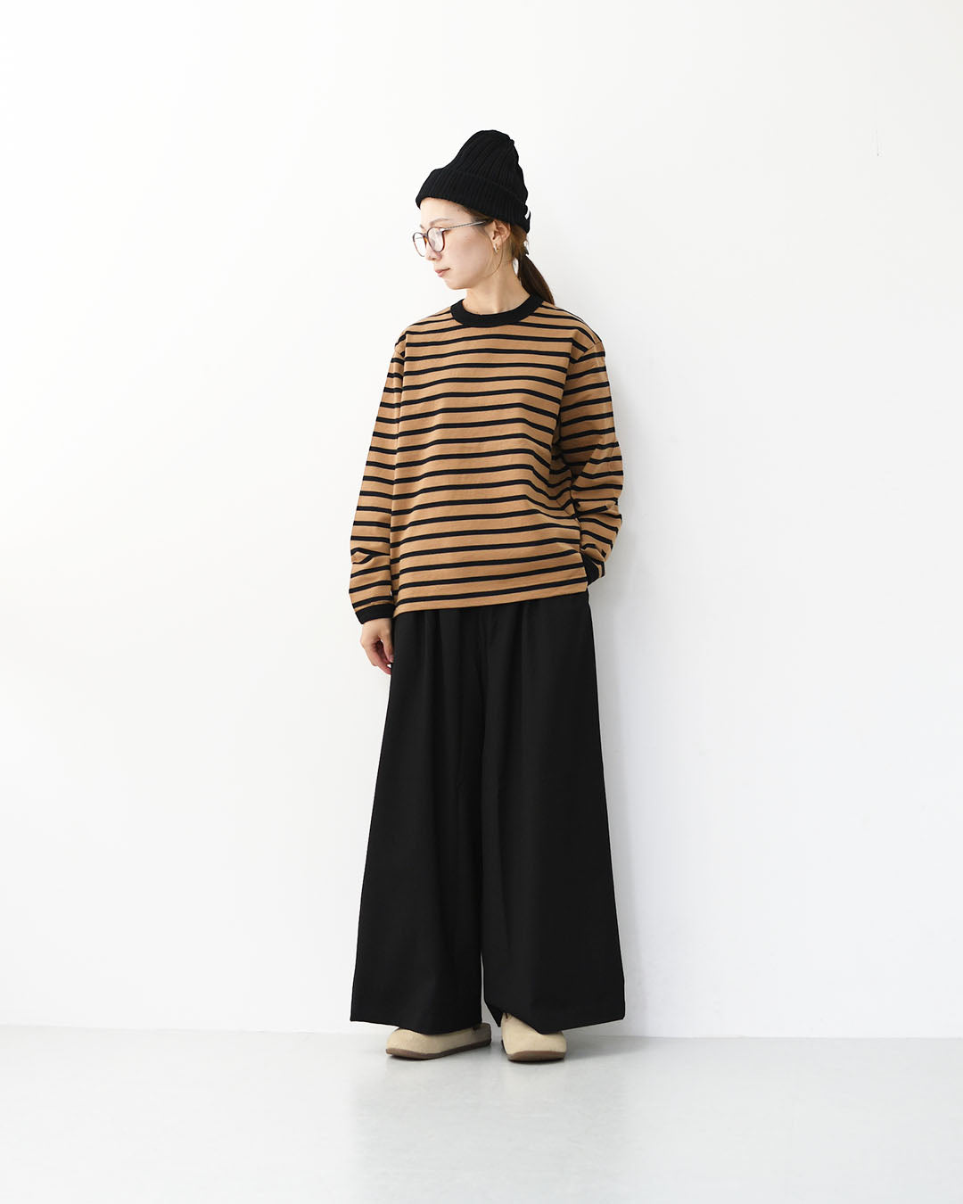 RINEN [リネン] 24/1 引き揃え度詰め天竺ボーダー クルーネック [R17603-W] ボーダーTシャツ・クルーネック・コットン・長袖・ロンT・LADY'S [2025AW]