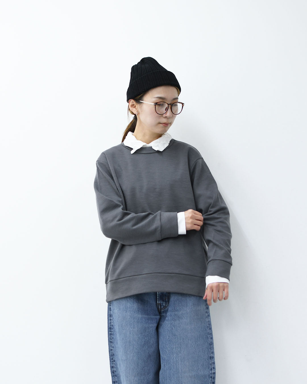 RINEN [リネン] 60/1引き揃えウールミラノリブ クルーネック [R17608-W] ニット・クルーネック・ミラノリブ・ウール・LADY'S [2025AW]