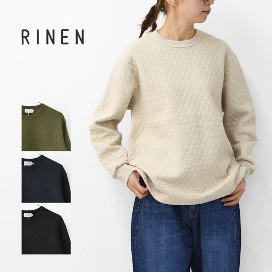 RINEN [リネン] 30/1オーガニック天竺ダイヤキルティング クルーネック [R17610] クルーネックスウェット・クルーネック・ダイヤキルティング・コットン・長袖・オーガニック・LADY'S [2025AW]
