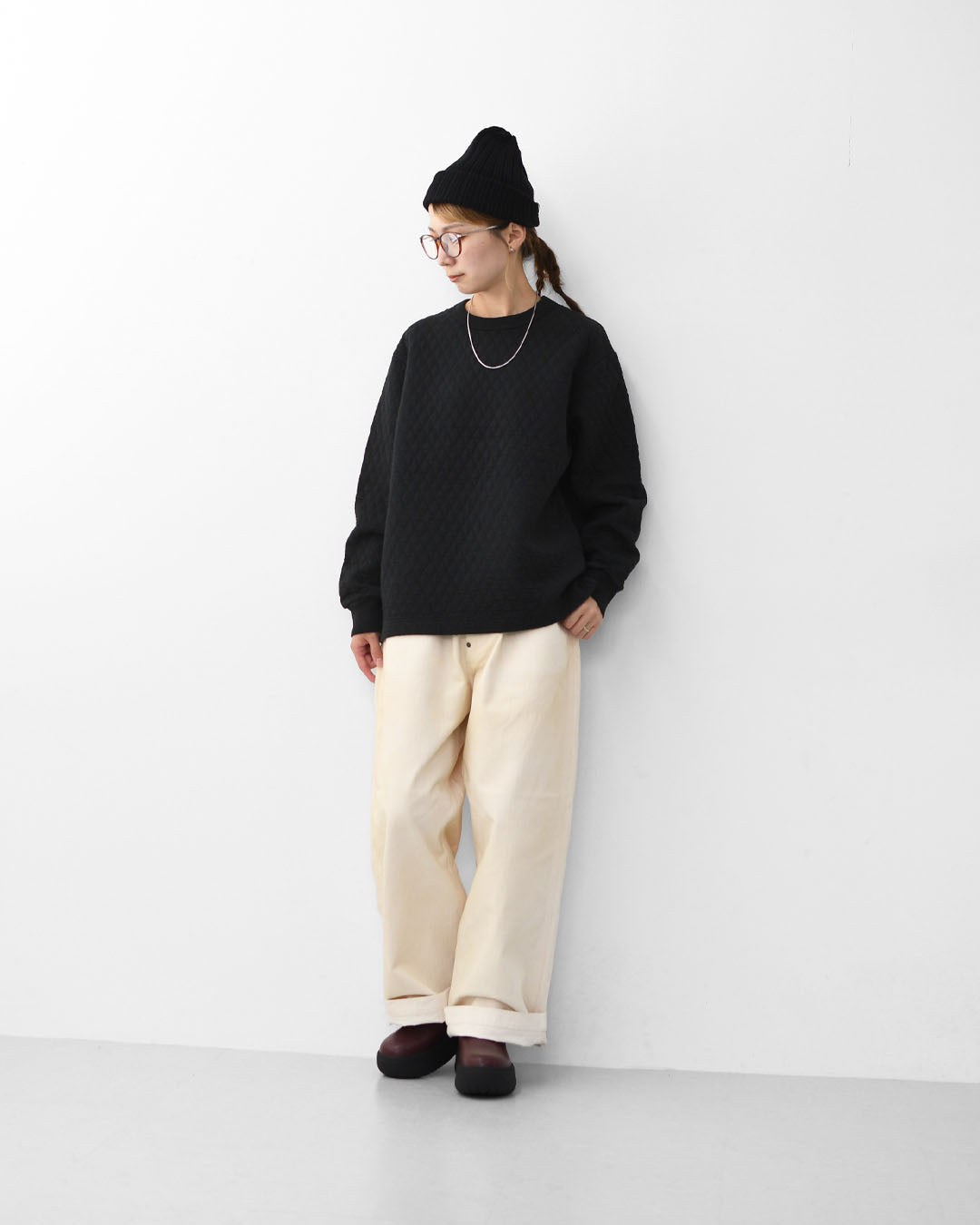 RINEN [リネン] 30/1オーガニック天竺ダイヤキルティング クルーネック [R17610] クルーネックスウェット・クルーネック・ダイヤキルティング・コットン・長袖・オーガニック・LADY'S [2025AW]