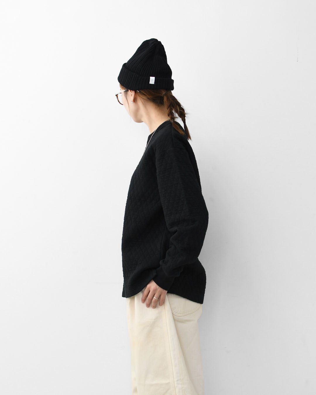 RINEN [リネン] 30/1オーガニック天竺ダイヤキルティング クルーネック [R17610] クルーネックスウェット・クルーネック・ダイヤキルティング・コットン・長袖・オーガニック・LADY'S [2025AW]