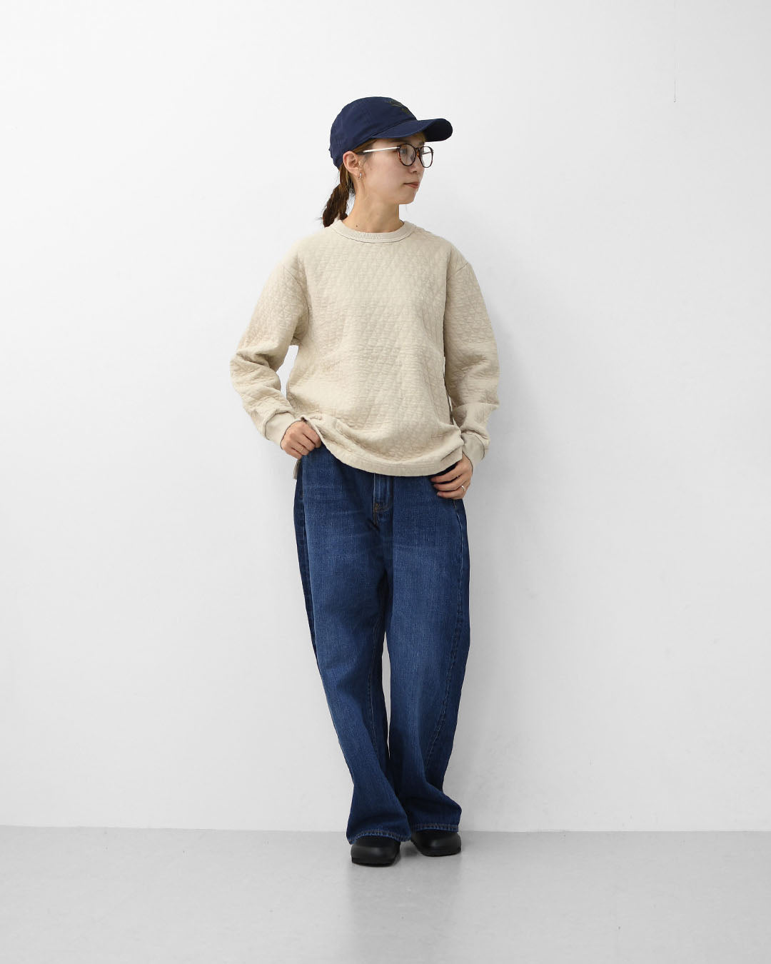 RINEN [リネン] 30/1オーガニック天竺ダイヤキルティング クルーネック [R17610] クルーネックスウェット・クルーネック・ダイヤキルティング・コットン・長袖・オーガニック・LADY'S [2025AW]