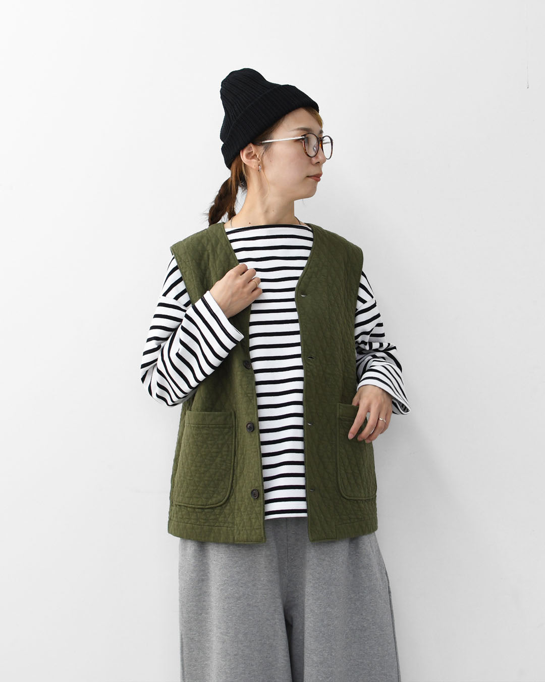 RINEN [リネン] 30/1オーガニック天竺ダイヤキルティング ベスト [R17611] ベスト・キルティング・オーガニックコットン・ダイヤキルティング・LADY'S [2025AW]