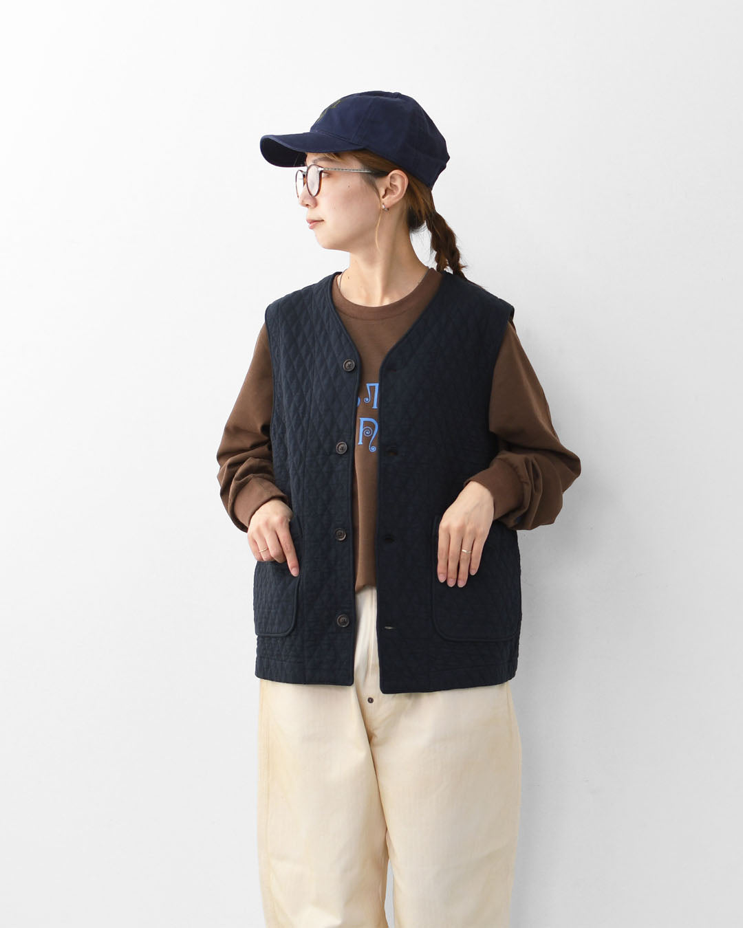 RINEN [リネン] 30/1オーガニック天竺ダイヤキルティング ベスト [R17611] ベスト・キルティング・オーガニックコットン・ダイヤキルティング・LADY'S [2025AW]