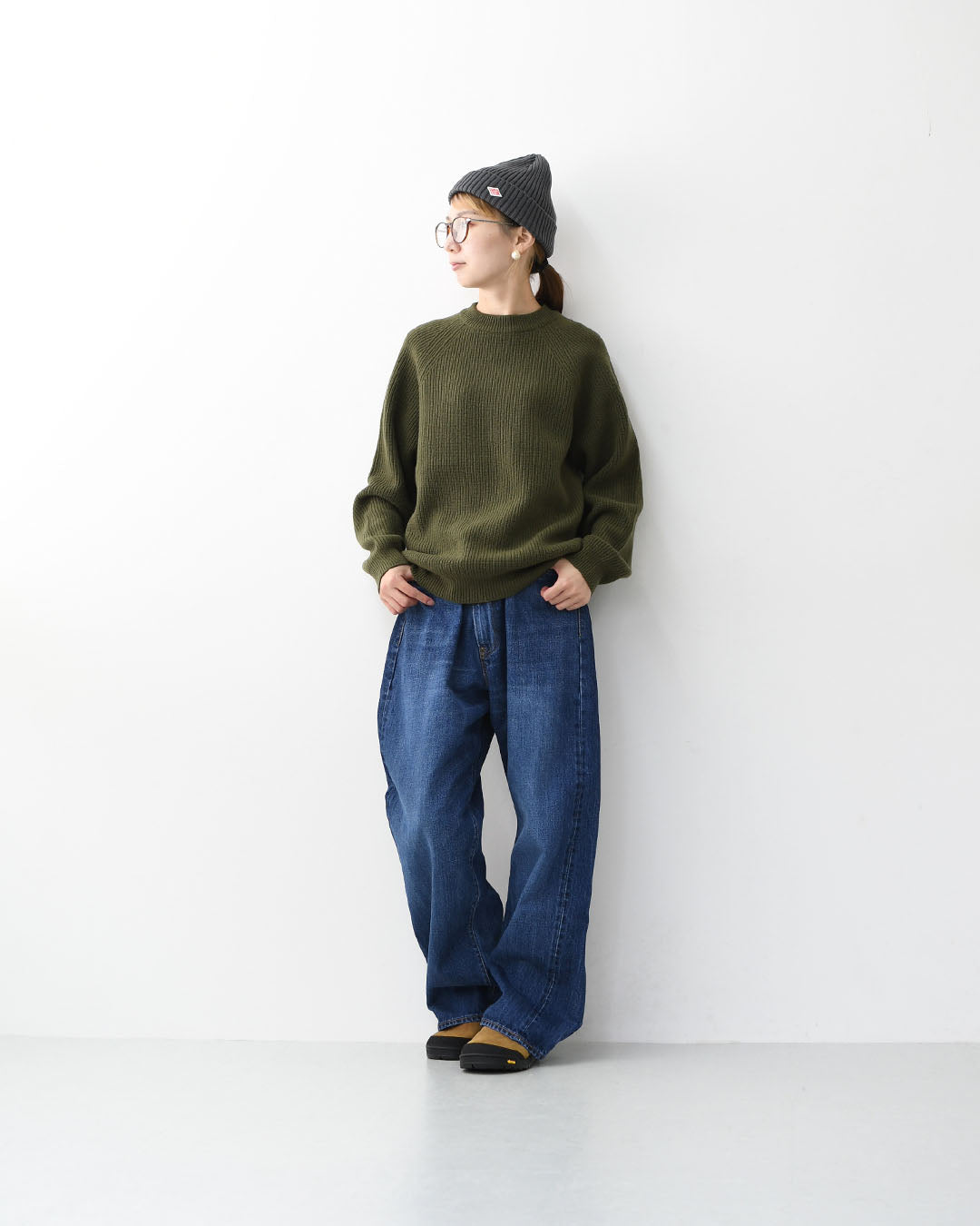 RINEN [リネン] 2/14ウールアゼ編み クルーネック [R17683-W] ニット・ウールニット・クルーネック・シンプルニット・あったかニット・LADY'S [2025AW]