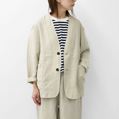 RINEN [リネン] 40/1リネン平織ノーカラージャケット [R29502]  [2024SS]