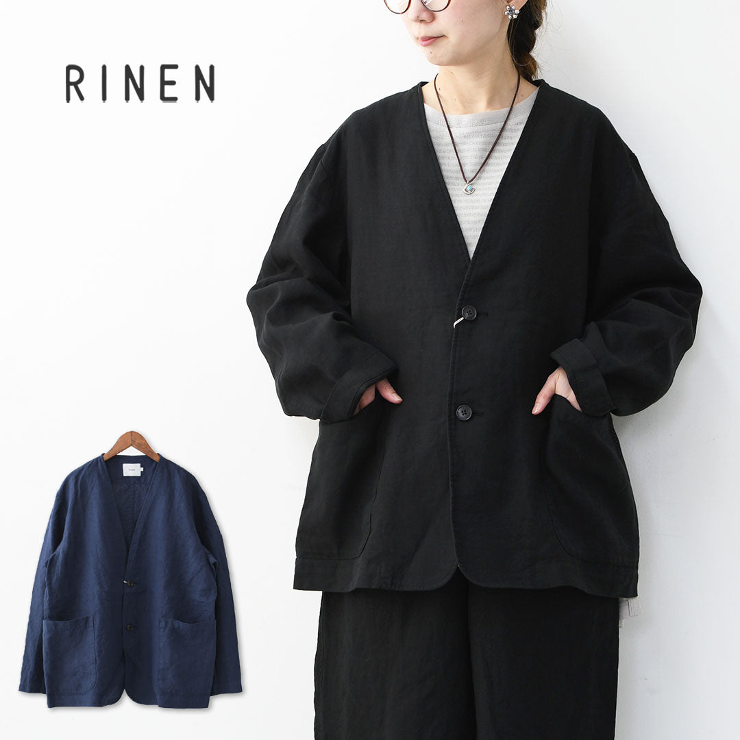 RINEN [リネン] 40/1リネン平織エアタンブラー ノーカラージャケット [R29602] リネンジャケット・ノーカラー・ジャケット・麻・アウター・MEN'S [2026SS]