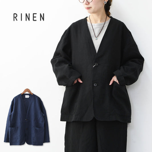 RINEN [リネン] 40/1リネン平織エアタンブラー ノーカラージャケット [R29602] リネンジャケット・ノーカラー・ジャケット・麻・アウター・MEN'S [2026SS]