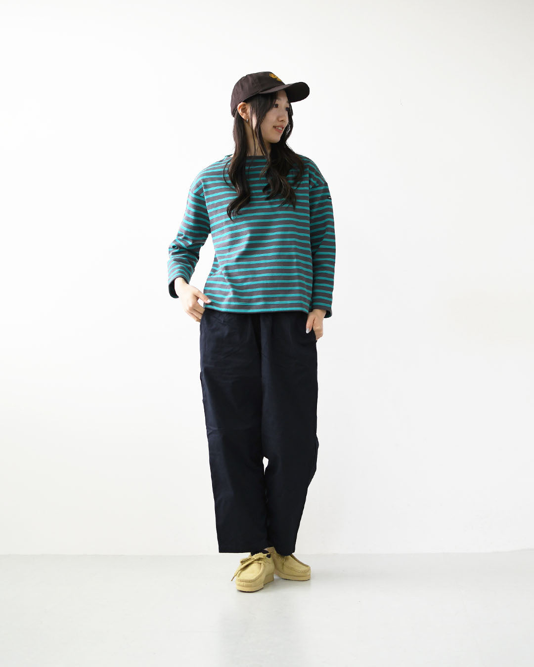 SAINT JAMES [セントジェームス 正規販売店] 20JC OUESS LOOSE BORDER - DARKGREY/EMERALDGREEN [20jclb-dgy-em] ウェッソンルーズ ボーダー・カットソー・長袖・コットン・ボートネック・MEN'S / LADY'S [2026AW]