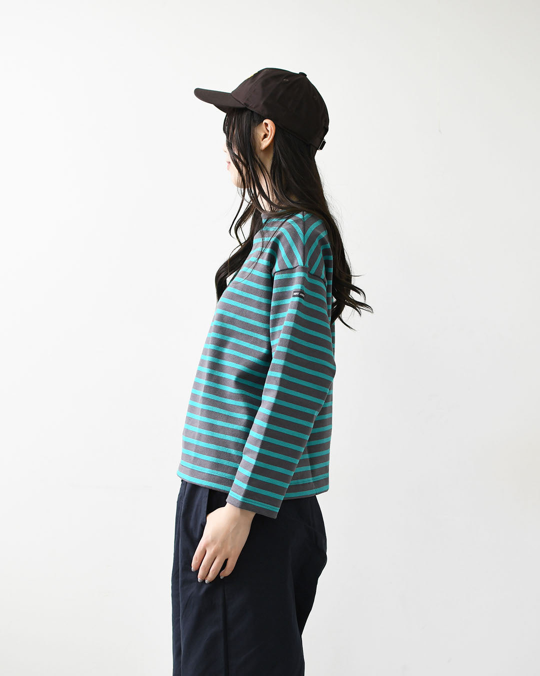 SAINT JAMES [セントジェームス 正規販売店] 20JC OUESS LOOSE BORDER - DARKGREY/EMERALDGREEN [20jclb-dgy-em] ウェッソンルーズ ボーダー・カットソー・長袖・コットン・ボートネック・MEN'S / LADY'S [2026AW]