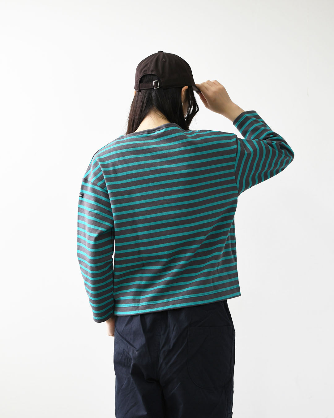SAINT JAMES [セントジェームス 正規販売店] 20JC OUESS LOOSE BORDER - DARKGREY/EMERALDGREEN [20jclb-dgy-em] ウェッソンルーズ ボーダー・カットソー・長袖・コットン・ボートネック・MEN'S / LADY'S [2026AW]