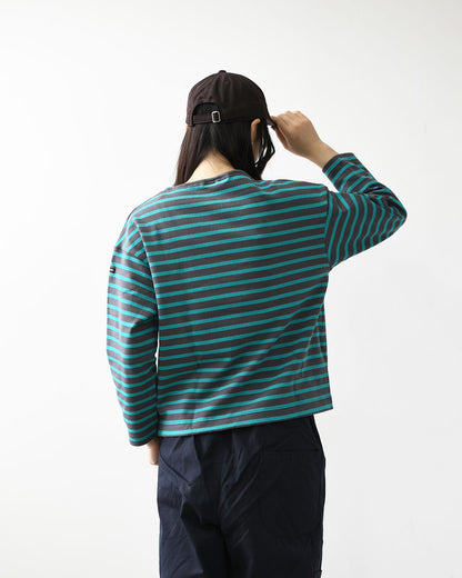 SAINT JAMES [セントジェームス 正規販売店] 20JC OUESS LOOSE BORDER - DARKGREY/EMERALDGREEN [20jclb-dgy-em] ウェッソンルーズ ボーダー・カットソー・長袖・コットン・ボートネック・MEN'S / LADY'S [2026AW]