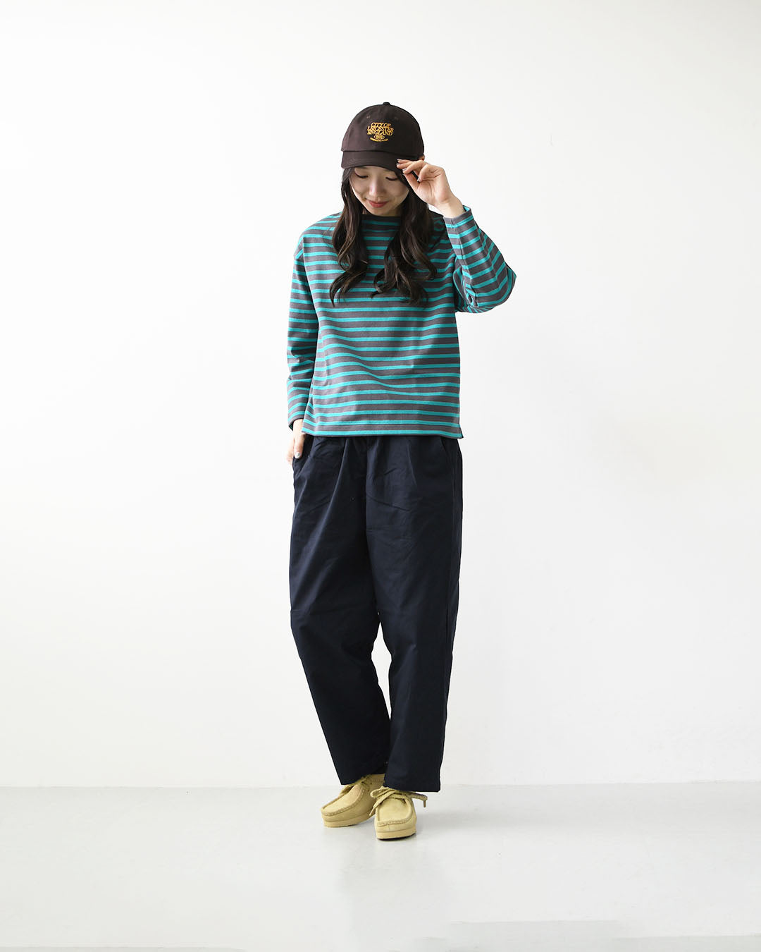 SAINT JAMES [セントジェームス 正規販売店] 20JC OUESS LOOSE BORDER - DARKGREY/EMERALDGREEN [20jclb-dgy-em] ウェッソンルーズ ボーダー・カットソー・長袖・コットン・ボートネック・MEN'S / LADY'S [2026AW]