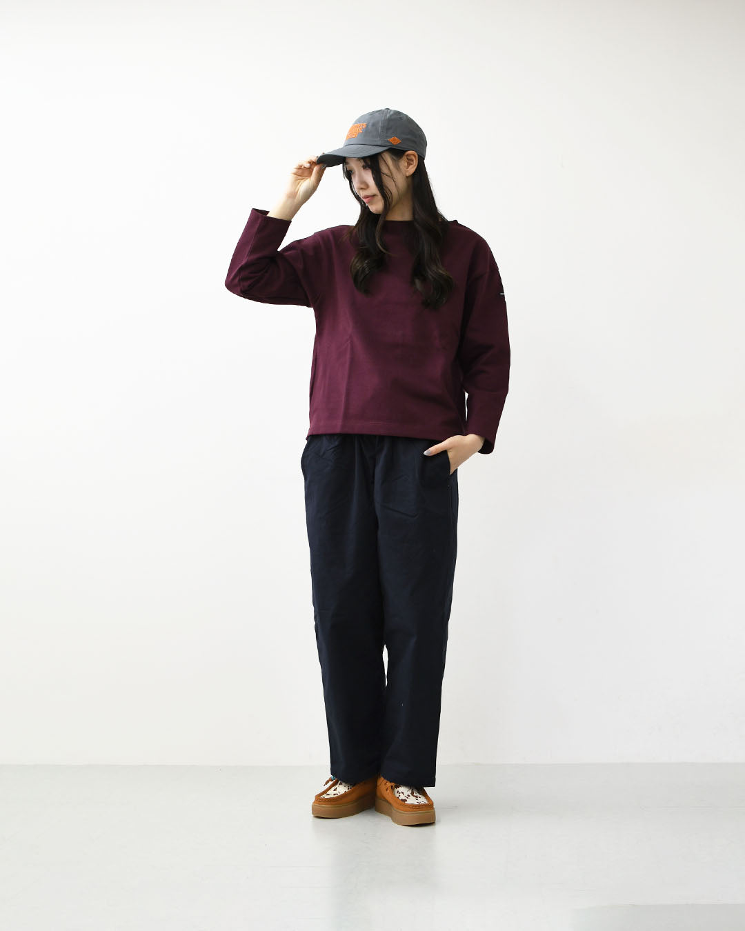 SAINT JAMES [セントジェームス 正規販売店] 20JC OUES LOOSE SOLID - GRENAT FONCE [20jcls-grenat] ウェッソンルーズ ソリッド・無地・ガーネット・カットソー・長袖・コットン・ボートネック・LADY'S [2026AW]