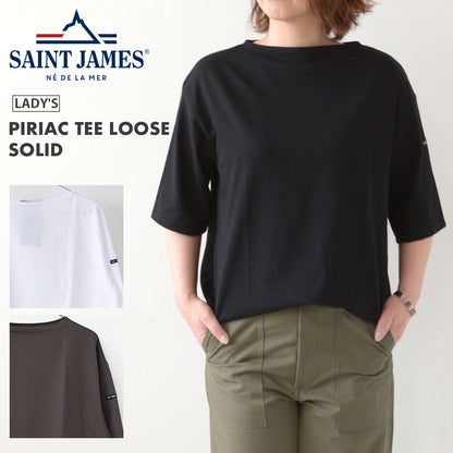 SAINT JAMES [PIRIAC TEE LOOSE SOLID] [sl-21jc8733] セントジェームス 正規販売店・ピリアックルーズT 無地・五分袖・ドロップショルダー・無地カットソー・LADY'S [2025SS]
