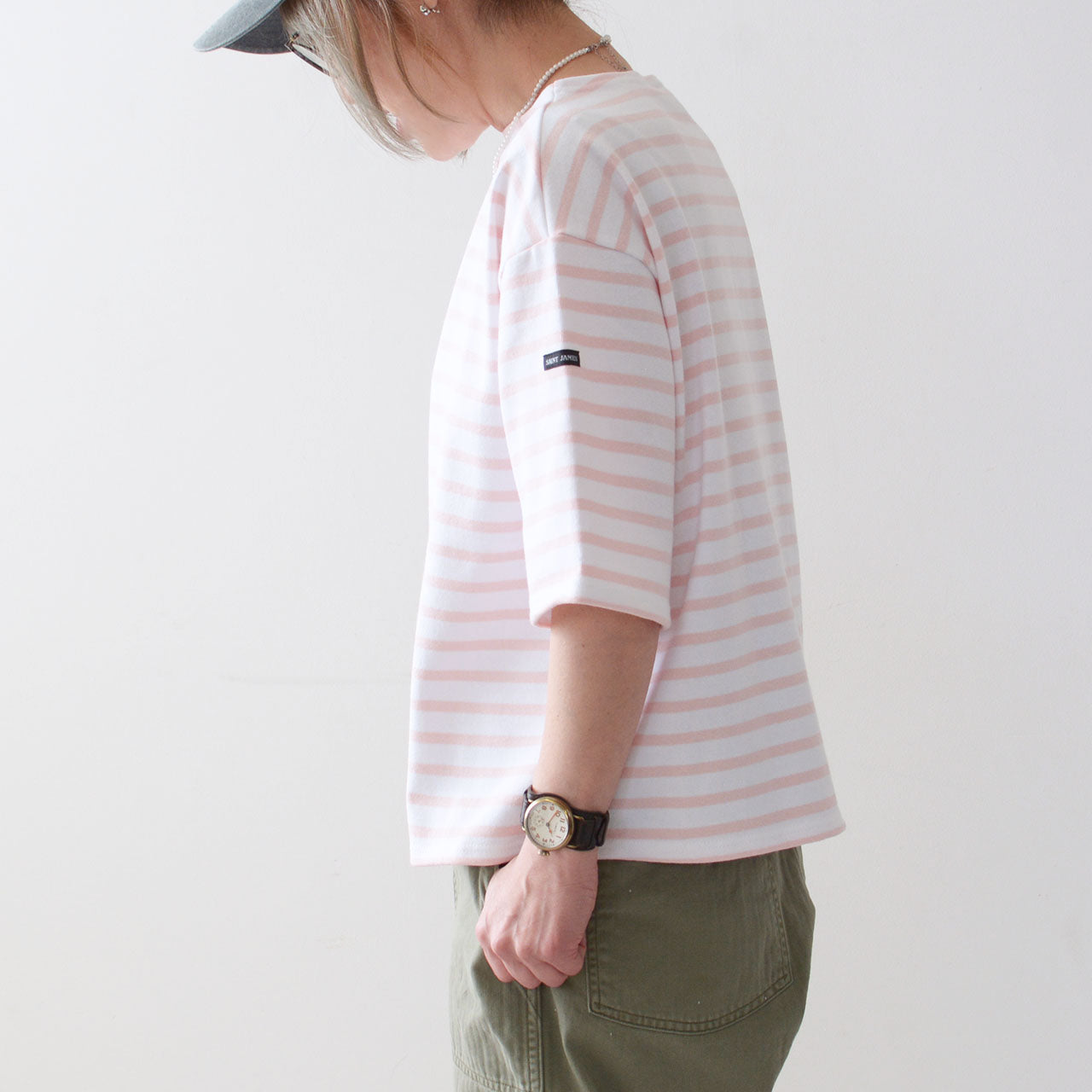 SAINT JAMES [セントジェームス 正規販売店] 20JC TEE LOOSE BORDER NEIGE×DRAGEE [20jcbo-nei-dr]ボーダー(ﾎﾜｲﾄ×ﾗｲﾄﾋﾟﾝｸ)[2024SS]