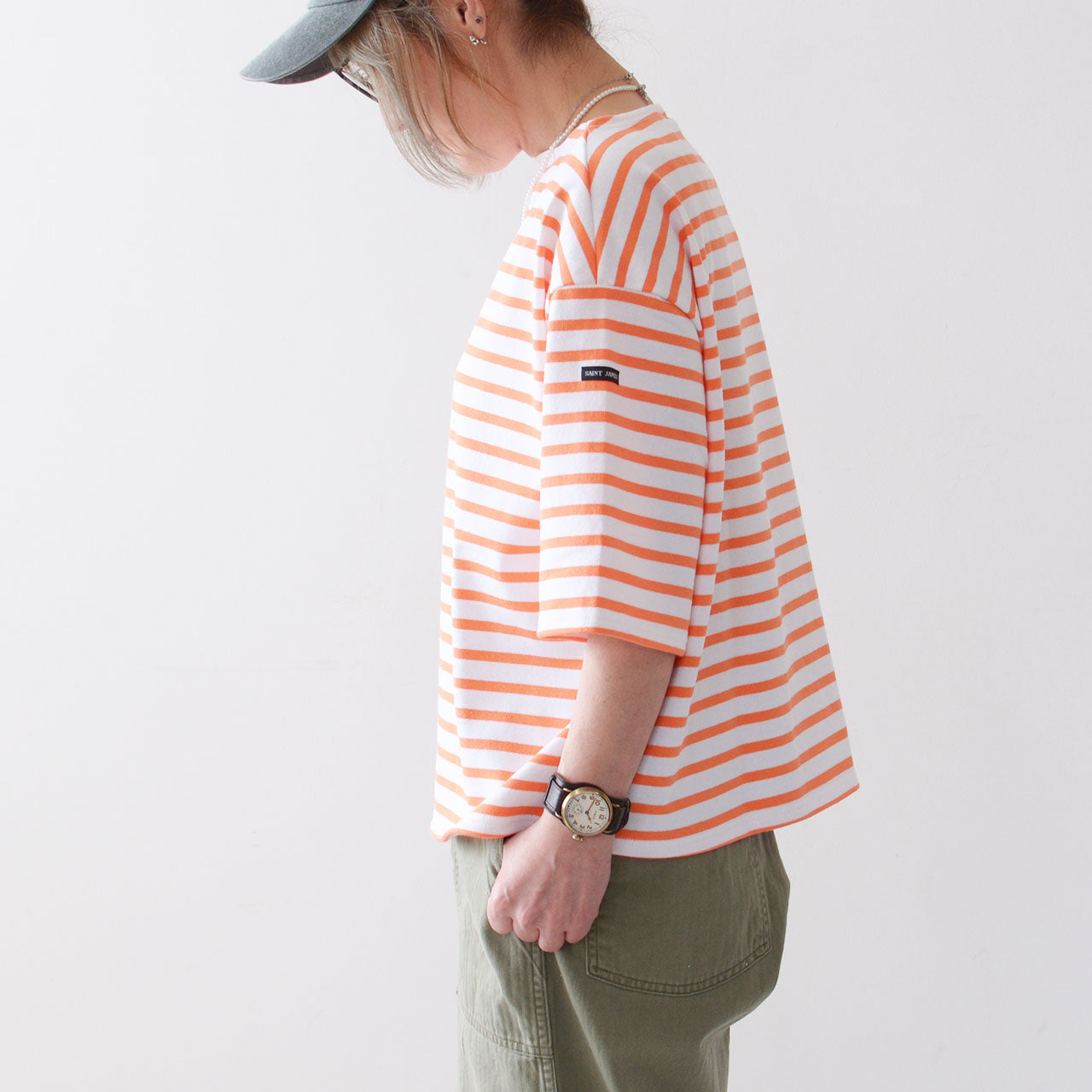 SAINT JAMES [セントジェームス 正規販売店] 20JC TEE LOOSE BORDER NEIGE×ORANGE.FLUO [20jcbo-nei-or] ボーダー(ﾎﾜｲﾄ×ｵﾚﾝｼﾞ)[2024SS]